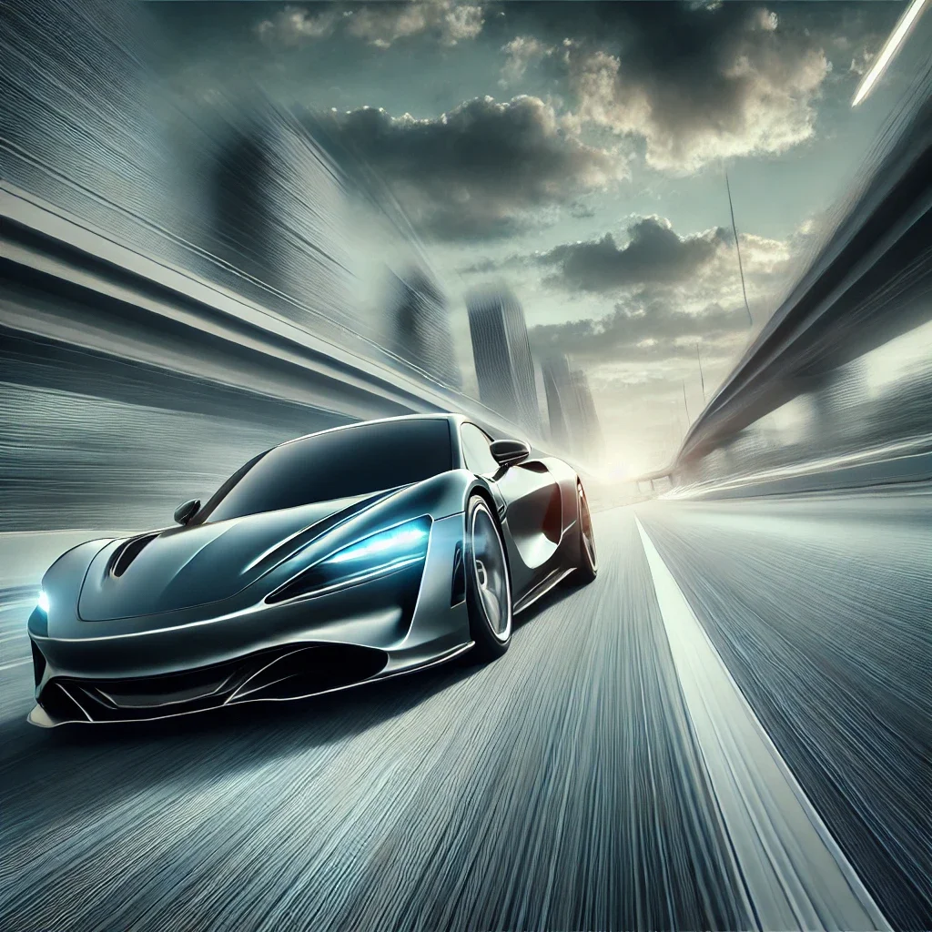 DALL·E 2024-08-21 17.52.10 - A dynamic scene of a modern sports car speeding on a highway. Th...webp